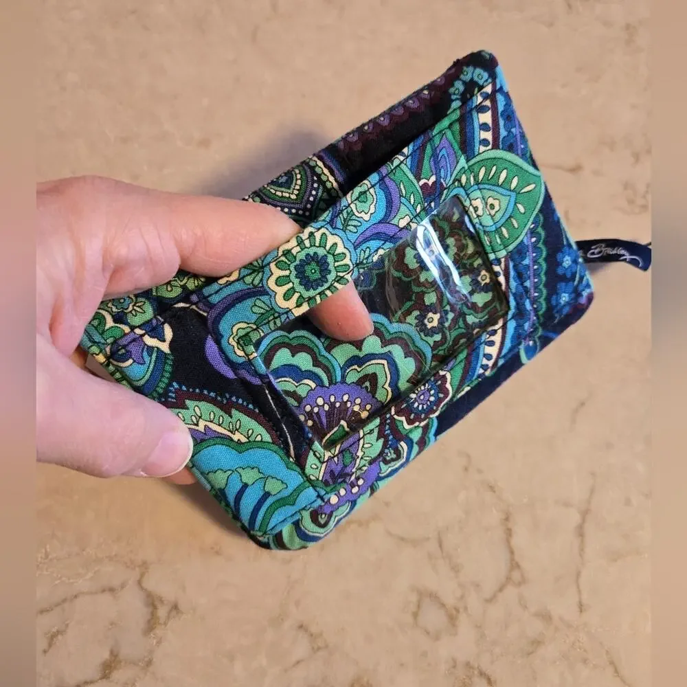Vera Bradley Quilted Wallet Keychain Cover Coin Clasp Pocket Paisley Blue Green - Picture 2 of 9